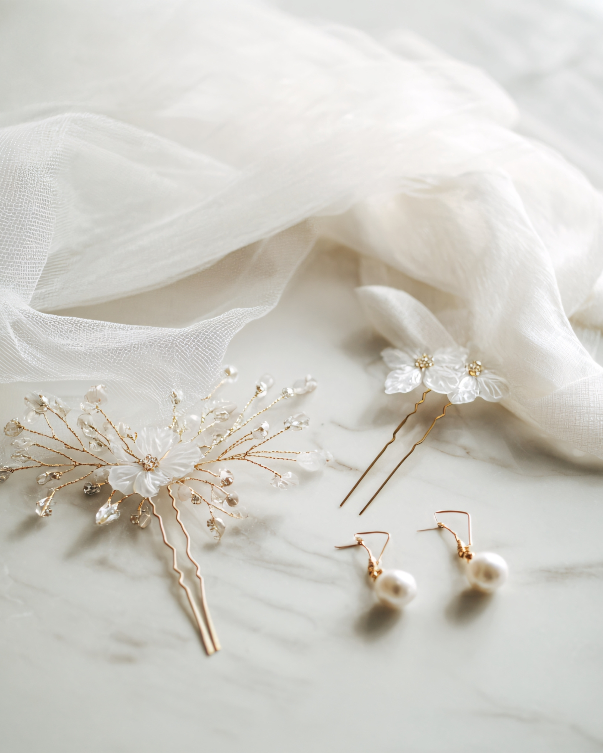 Pearl Earrings and Hair Comb